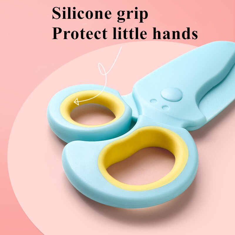 1 Pcs 110mm Pink Blue Mini Safety Round Head Plastic Scissors Student Kids Paper Cutting for Kindergarten School Silicone Handle