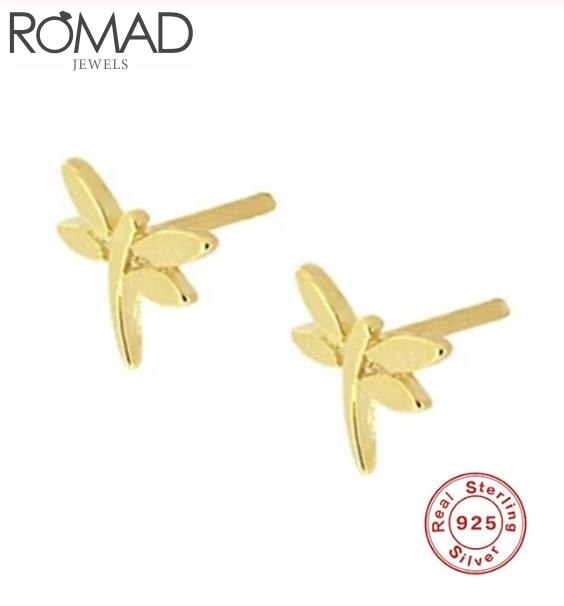 Pendientes de aro con forma de girasol elegantes para mujer nuevos pendientes a la joyería 925 pendientes colgantes de plata esterlina: Gold-dragonfly