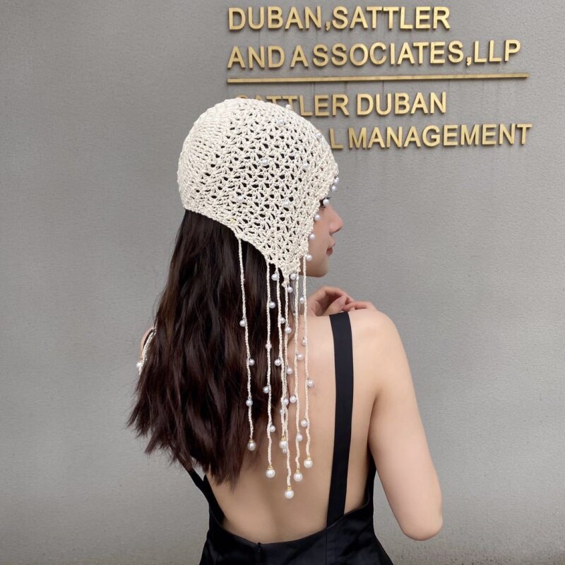 Kvinder hue alle årstider strikket hue hue dame hæklet perle skullies huer vintage kvindelige kvaster huer