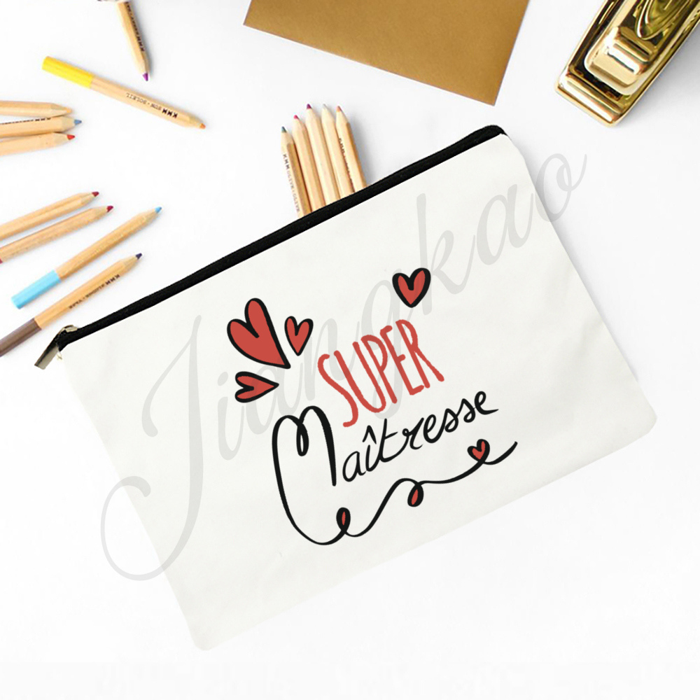 Franse bedrukte make-uptas Reizen Neceser Reistoilettas Organisator Schoolpotloodzakken Afstudeercadeau voor Maitresse Atsem Aesh Avs