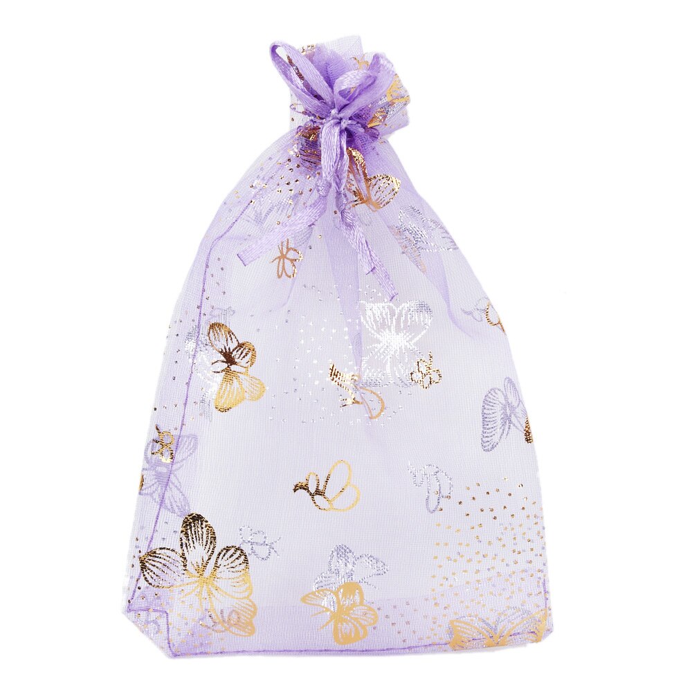 7 colors 50pcs/lot Organza Bags Strap Drawstring Candy Pouches Jewelry Packaging With Butterfly 9x12 11x16 cm: C / 9x12 cm