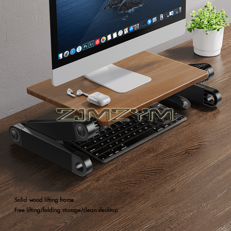 Solid Wood Computer Monitor Stand for Desk Organizers Height Adjustable Monitor Shelf Foldable Storage Stand for Computer Laptop