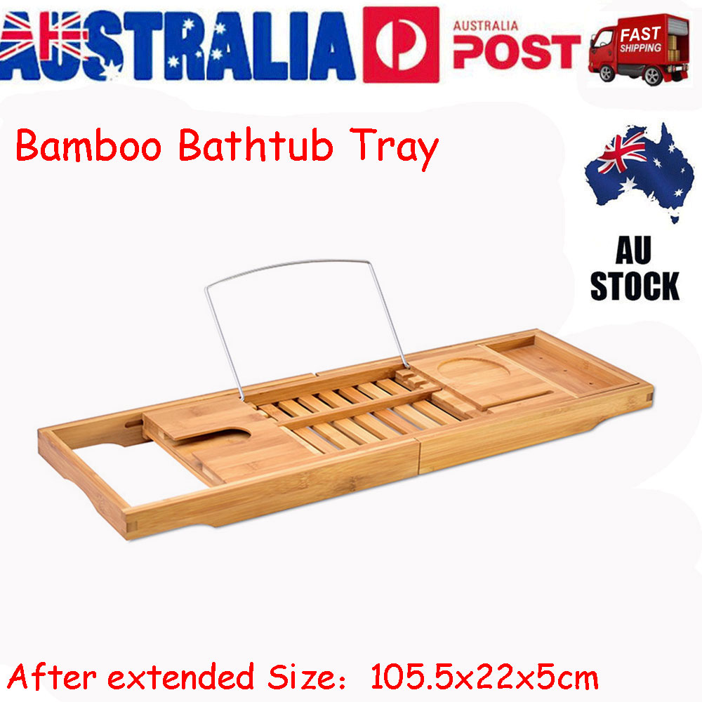 Bamboo Bathtub Tray with Extending Sides Reading Rack Tablet Holder Cellphone Tray and Wine Glass Holder Luxury in the Bath A30