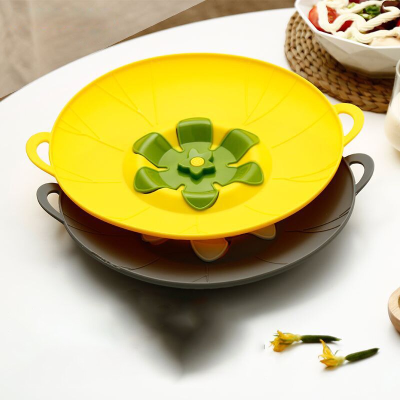 Silicone Anti-overflow Pot Lid Flower Shape Fresh-keeping Lid Steaming Rack Heat Insulation Rotatable Lid Kitchen Gadget