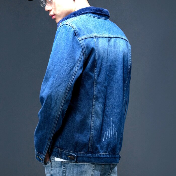 men with winter wool denim jacket youth hole patch denim jacket