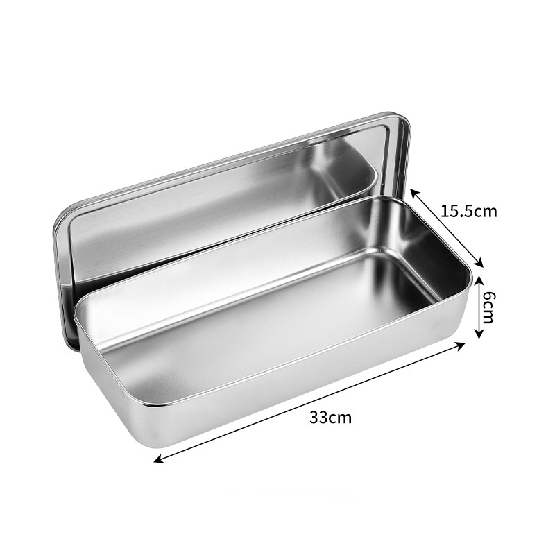 Stainless Steel Flat Bottom Storage Tray with Lid Square Food Plate Cake Bread Pastry Baking Pan Dish Bakeware Kitchen Tools: Burgundy