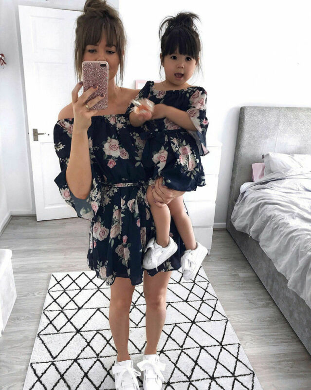 Familie kjole mor og datter matchende piger blomster sommer kjole off skulder a-line kjole tøj tøj kjoler