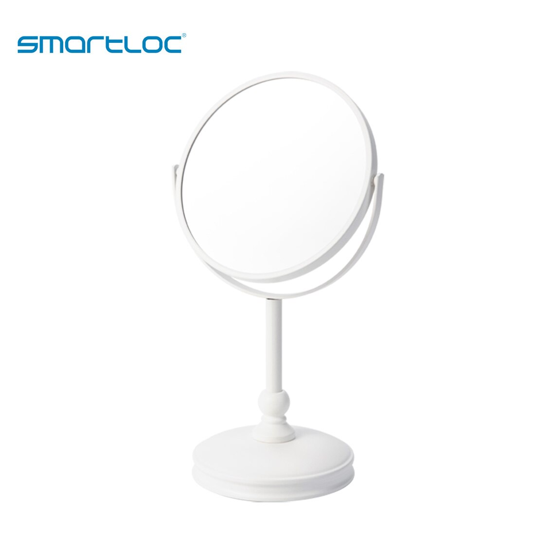 Espejo de maquillaje compacto giratorio de 2 caras, espejo redondo de doble cara para escritorio, con aumento de 5X, con de tocador: white