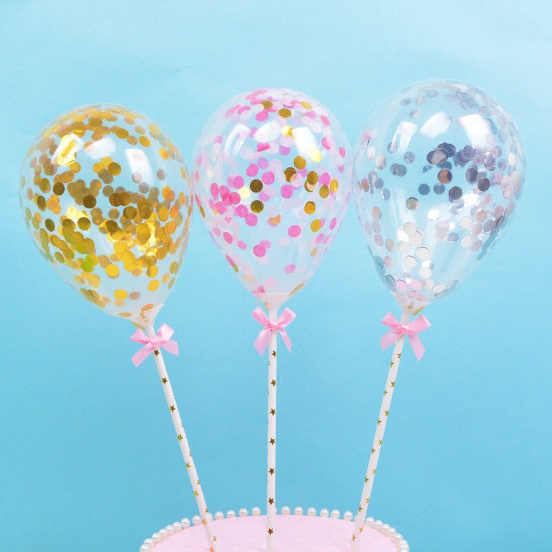 Dessert Birthday Mini Cake Topper Insert Latex Straw Ribbon Balloon Confetti