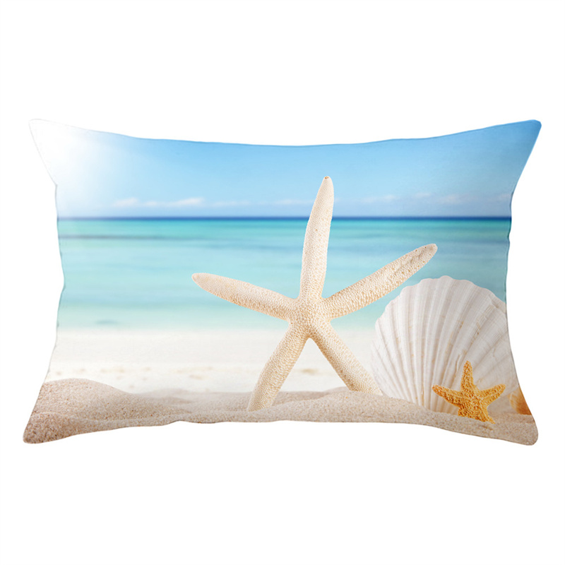 Summer Beach Pillow Case Starfish Sea Snail Shell Cushion Cover Sofa Home Decoration Landscape Polyester: PURPLE