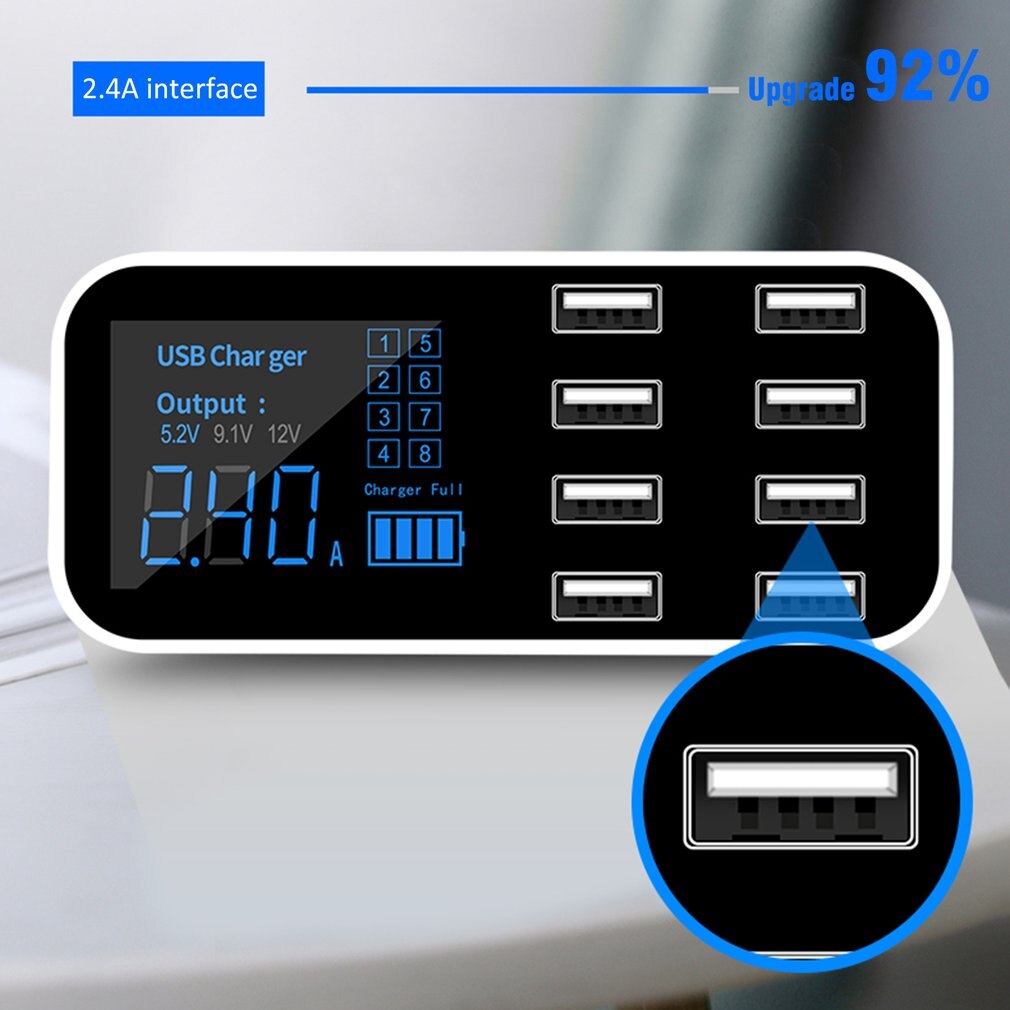 A9S Multi Fast USB Charger Charge Multiple 8 USB Phone Charging Station Universal USB HUB Charger LED Display