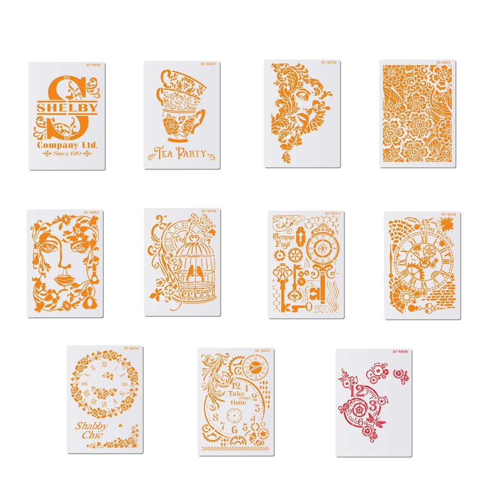 Kopp/klocka/nyckelmönster tårta stencil plast lager stenciler för gör-det-själv scrapbooking rita stenciler heminredningsmall