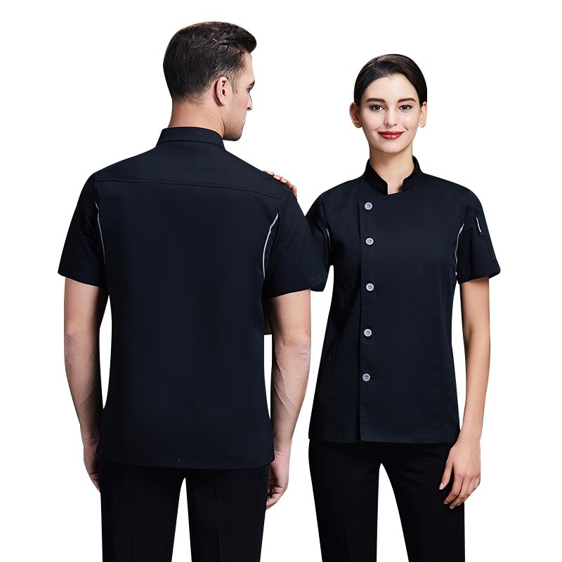 kitchen back chef short sleeve women's suit thin dining room chef's clothes summer cake shop baked gold button letters