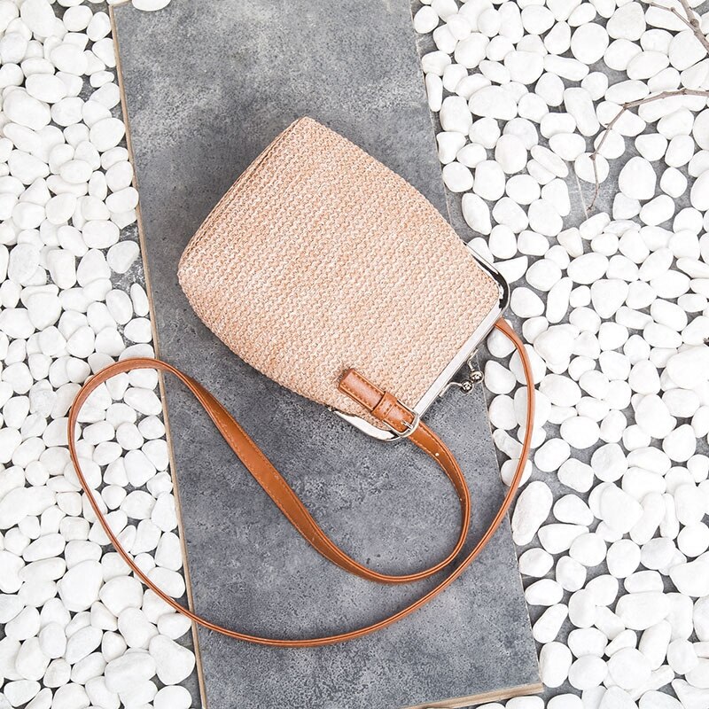 Sommer liten stråflettet veske kvinner stråskallsekker dame strandstrå skulderveske kvinnelig råtnende retro messengervesker