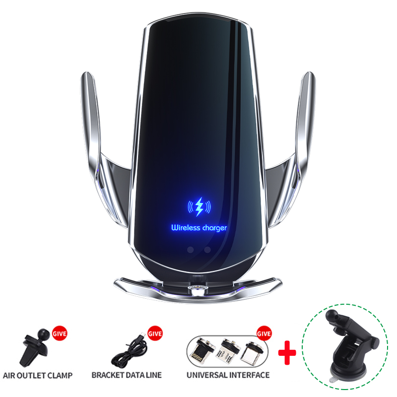 30W Car Wireless Charger Magnetic Automatic Car Mount Phone Holder For iPhone Samsung Xiaomi Infrared Induction QI Fast Charging: silver with sucker