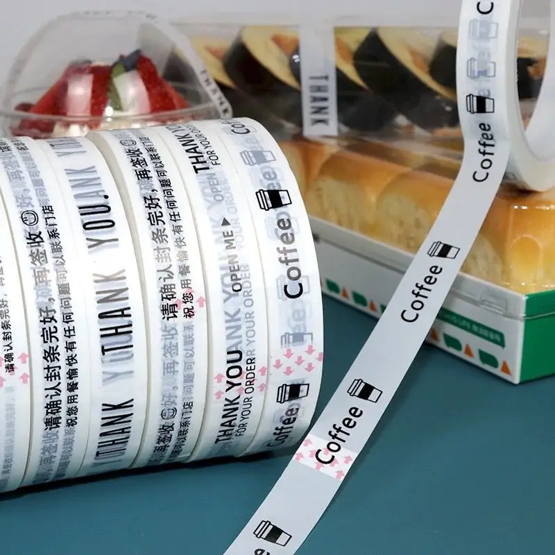 10 stücke zum Mitnehmen Packag Versiegelung Aufkleber Milch Tee Getränke Kaffee schmales Klebeband Aufkleber Versiegelung sband Rollen gedruckt Tasse Deckel Aufkleber