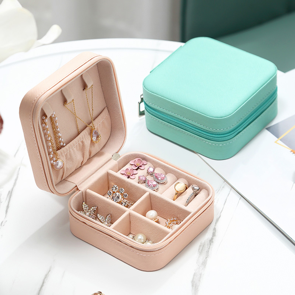 Jewelry Organizer Cases Display Travel Portable Jewelry Box Leather Storage Organizer Earring Holder Boxes Travel Cosmetic Bag