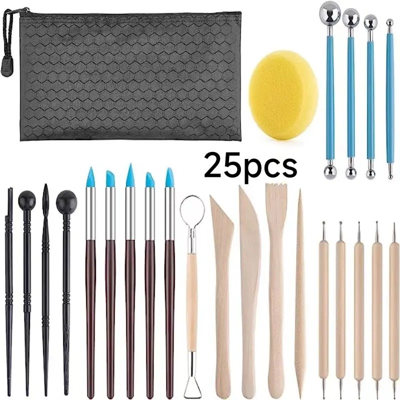 43PCS Ceramic Clay Tools Set Pottery Sculpting Tools for Polymer Carving Tools Bag DIY Handcraft Modeling Clay Tools Accessories: Silver
