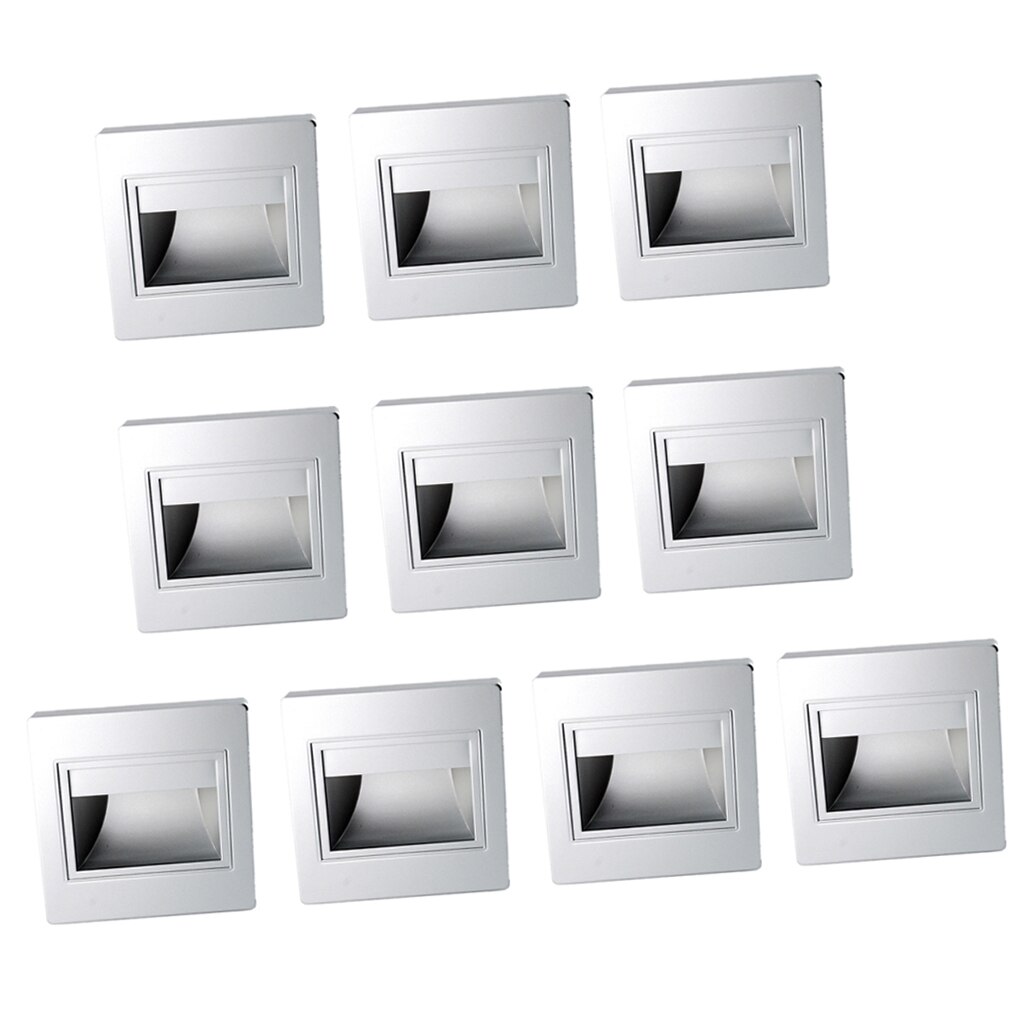 10pcs 1.5W Wall Plinth Recessed Stair Lamp Aisle Porch Footlight Warm White Light - Sliver Case