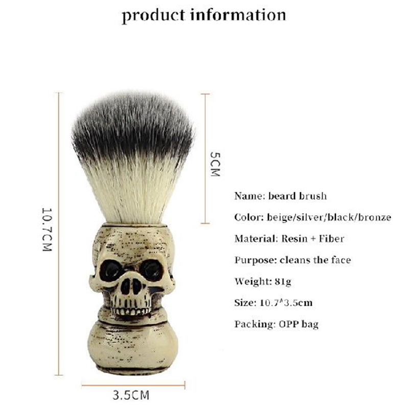 Cepillo de barba de calavera para peluquero, cuidado de la barba, limpieza, cepillo de afeitar para hombres, cerdas de jabalí suaves, cepillo de afeitar para bigote, accesorios de barbería