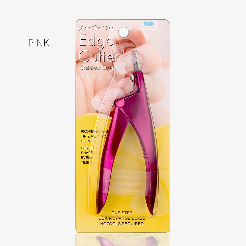 Edge Nail Tip Cutter Stainless Steel Artificial Nail Trimmer French Basic Trimming Knife: Pink