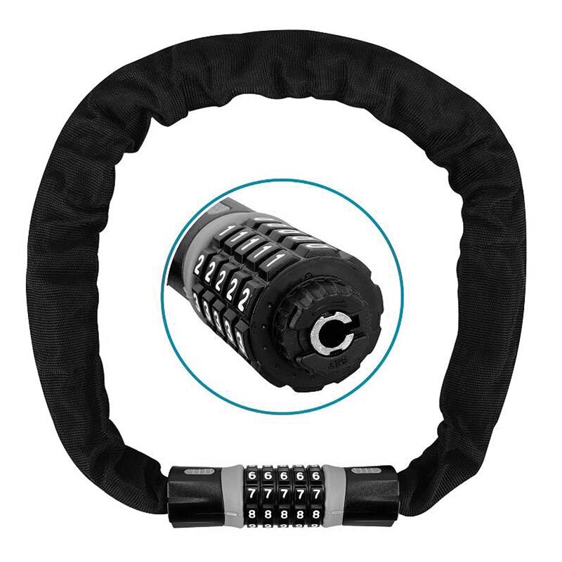 Bike Lock Bicycle Chain Lock 5-Digit Resettable Combination 100,000 Codes Security Anti-Theft 90cm for Bike Motorcycle
