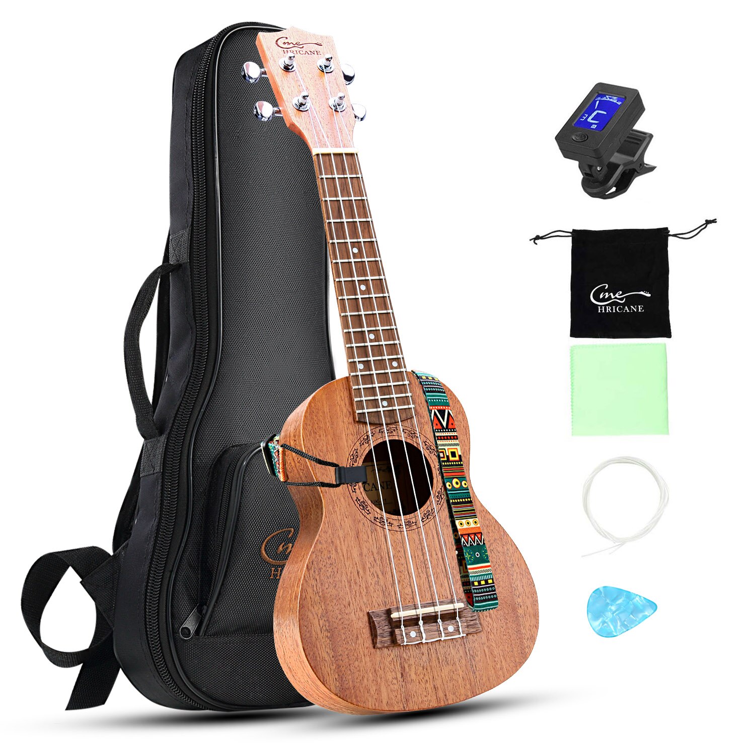 Ukulélé Électrique Acoustique 21 Pouces - 4 Cordes, Corps Sapele, Design Étoile Lune - Pour Adultes Débutants Et Pro