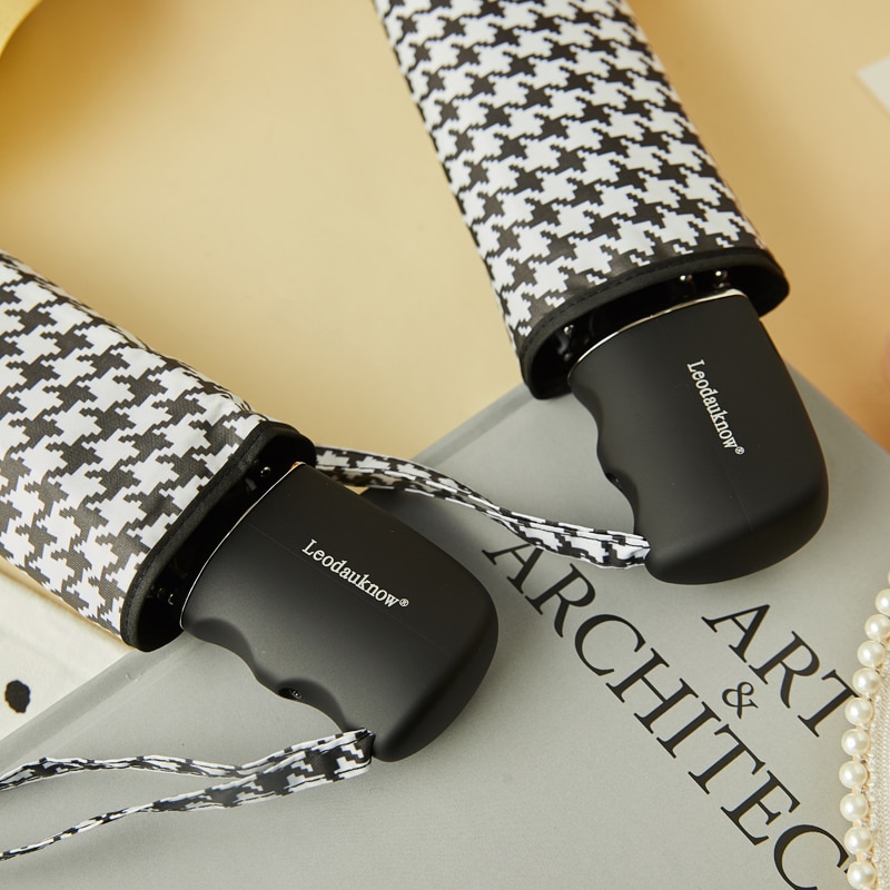 Classical Houndstooth Umbrella Rain Women Anti UV Sun Simple Umbrellas Automatic Folding Umbrella Black Coating Parasol