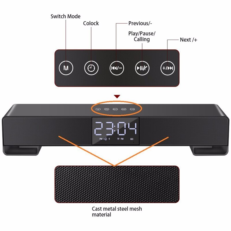 Led Display Soundbar Bedrade Draadloze Bluetooth Speaker Bass Subwoofer Home Theater Wekker Tv Soundbar Ondersteuning Aux Tf Usb