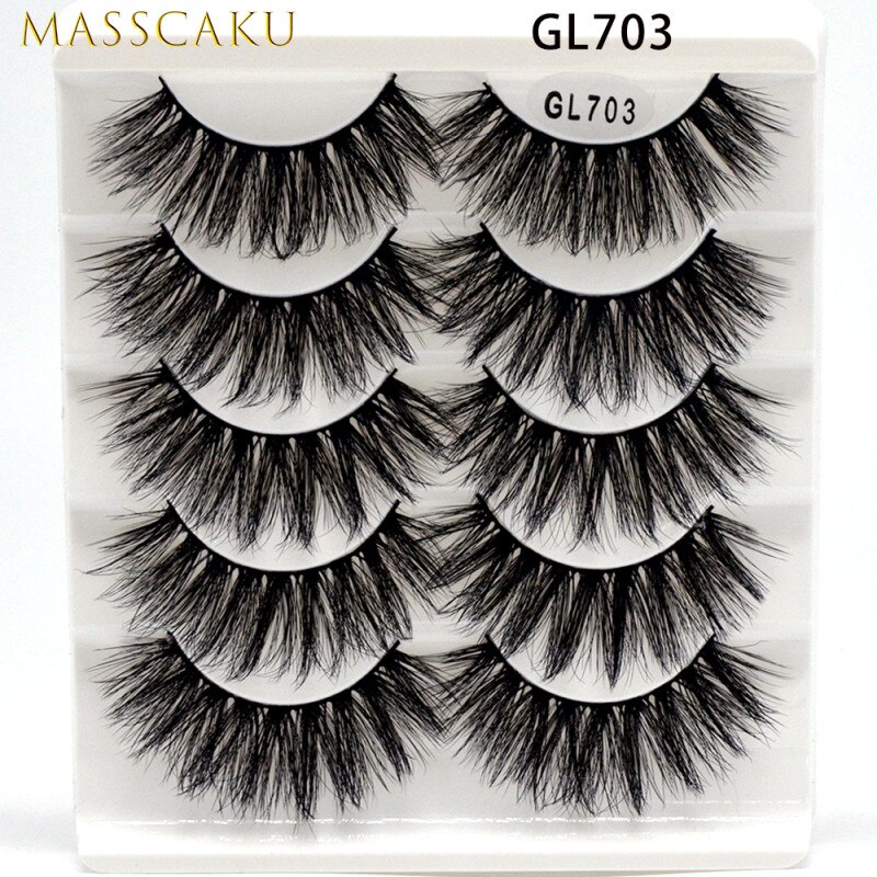Masscaku 5 par mink fransar faux ögonfransar mink lösögonfransar dramatisk volym fransar fransförlängning makeup kit cilios: Gl703
