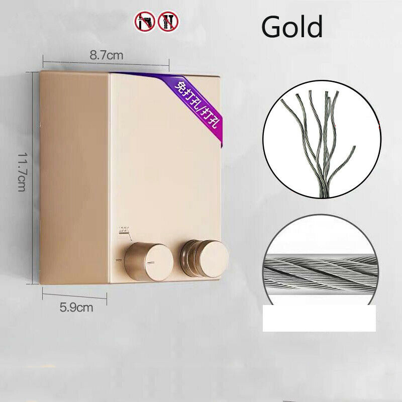 Portable Retractable Clothesline Indoor Outdoor Laundry Dryer Rack Stainless Steel Clothes Line Hanger Drying Rack Rope (4.2m): Gold