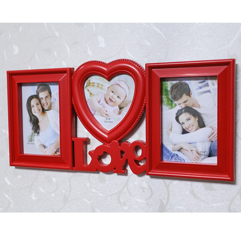 Marco de fotos de amor rojo, combinación de 6 pulgadas, forma de corazón, imagen conjunta para niños, estudio de pared colgante de pared