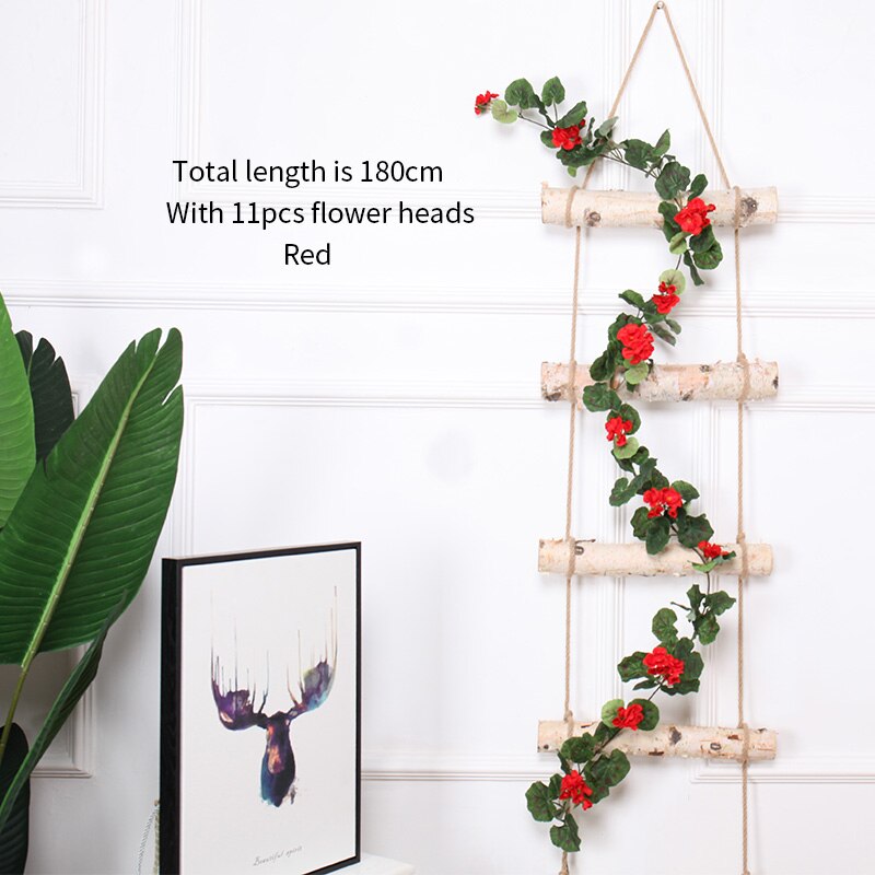 180cm silke begonia rose vedbend blomst vin kunstige blomster rattan til bue bryllup hjemme fest baggrund dekoration væghængende snor: Rød