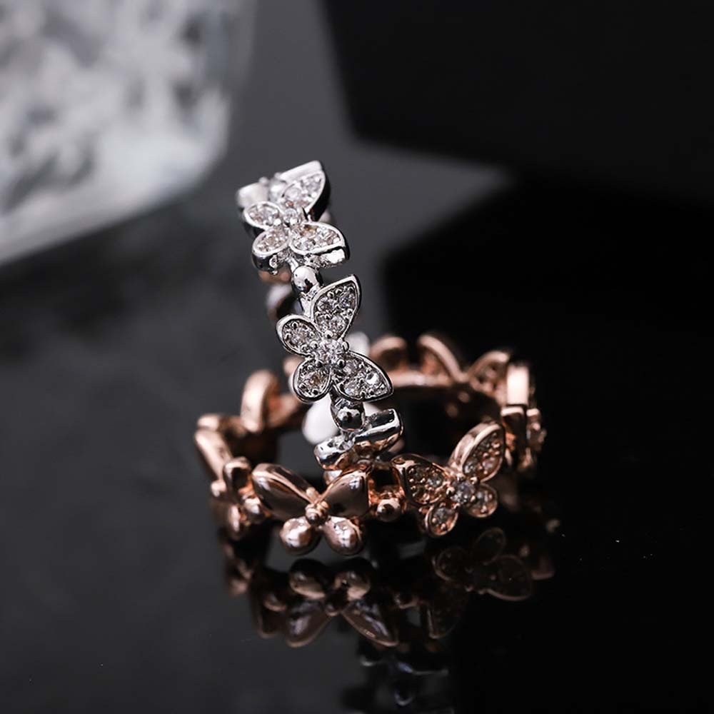 Fingerring lille trendy cubic zirconia krystal rosa guld sommerfugl insekt åbne justerbare ringe til kvinder piger smykker