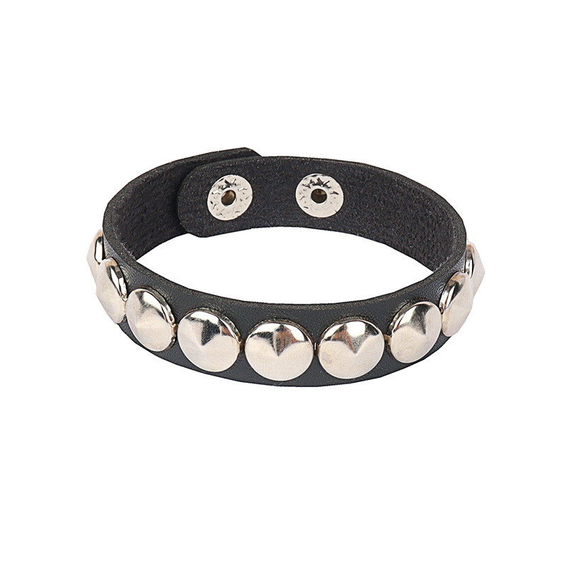 Punk Bracelet for Men Women Goth Black Leather Wristband with Metal Spike Studded Spike Rivets Cuff Bangle Adjustable: Dark Gold