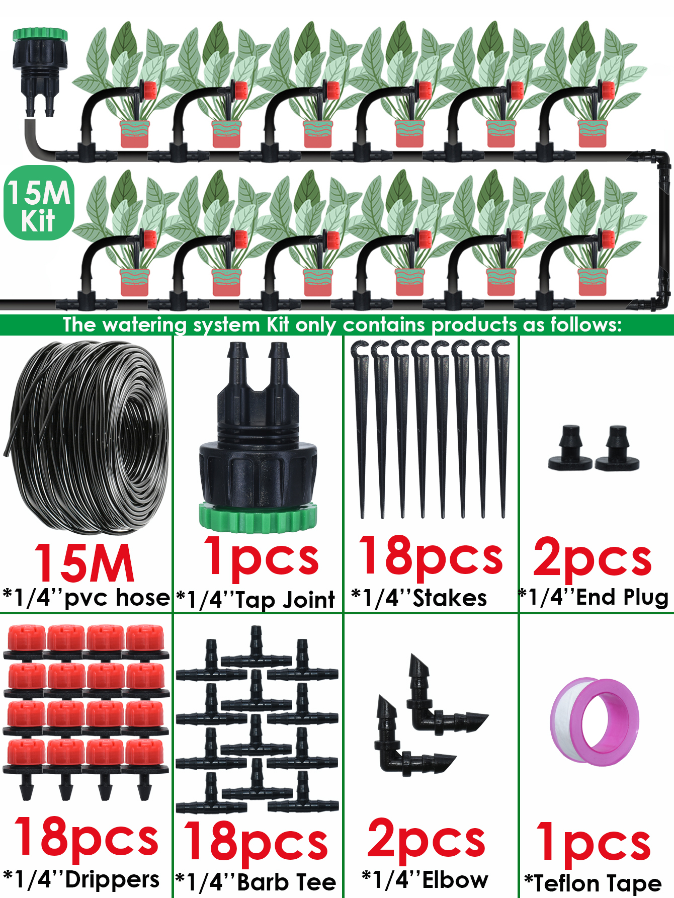 KESLA Greenhouse 10M-30M DIY Drip Irrigation System Automatic Watering Garden Hose Micro Drip Watering Kits Adjustable Drippers