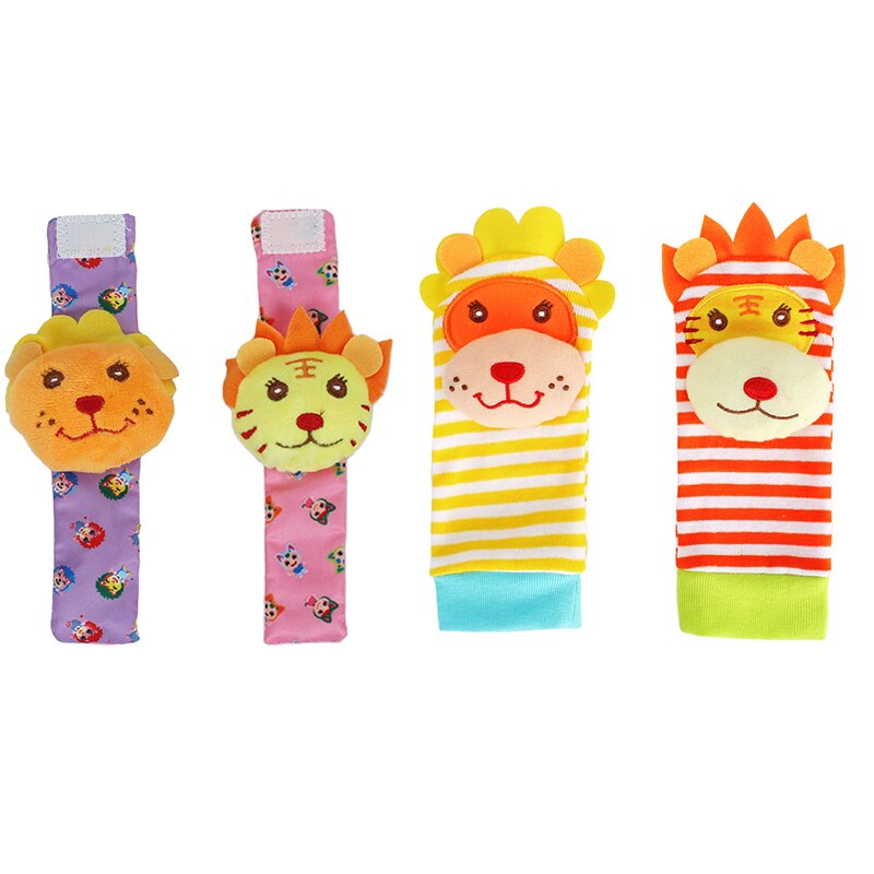 Baby Rammelaars Baby Speelgoed 0-12 Maanden Voor Pasgeborenen Baby Kids Kinderen Zachte Leeuw Uil Sokken Rammelaar Speelgoed Pols rammelaar Educatief Speelgoed: 4Pcs  lion-090M