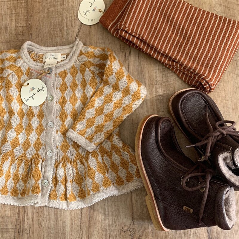 Enkelibb 20% Wol Peuter Meisje Gebreide Truien Diamant Knop Tops Konges Kids Meisjes Winter Rood Geel Trui Met Ruche Zoom