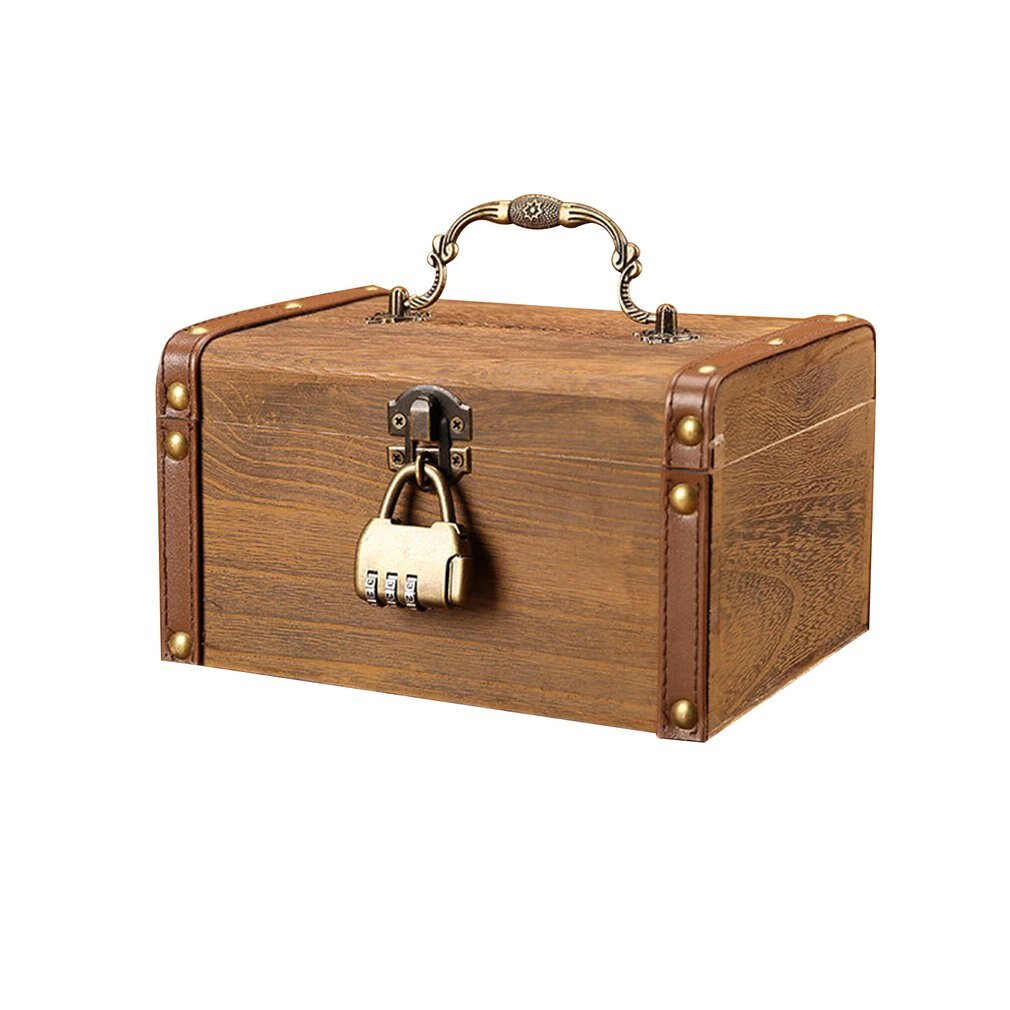 Household Small Safe Deposit Box Child Little Girl Wooden Piggy Bank Retro Desktop Storage Box: L paulownia password