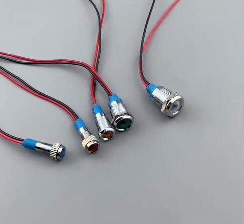 16mm mini metal led pilot panel instrumentbræt signal indikator advarselslys 15cm kabel krom finish bilbåd marine