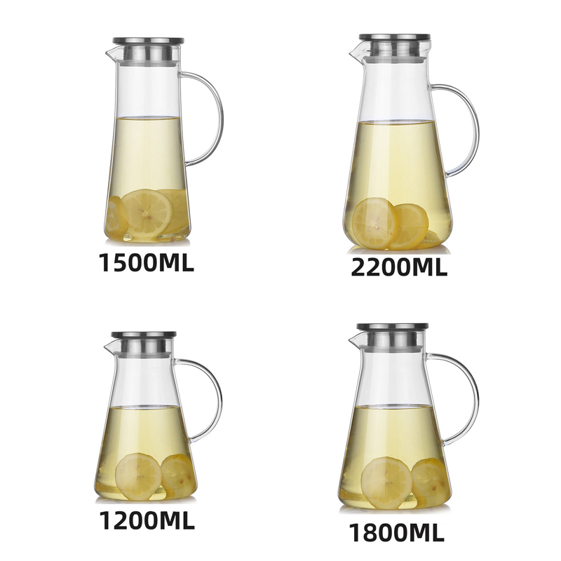 Pojemnik na sok szklany o dużej pojemności z pokrywa ze stali nierdzewnej domowy żaroodporny dzbanek na wodę z uchwytem czajniki robić herbaty