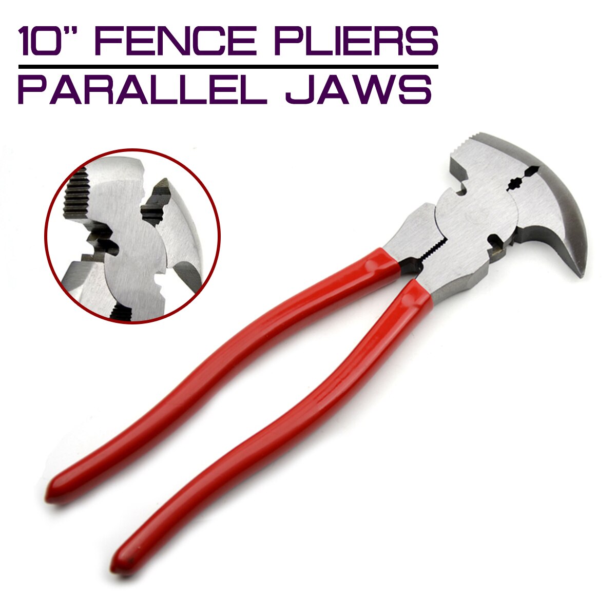 10'' Fence Pliers Parallel Jaws Soft Grip For Fencing Hammer Tool Wire Cutters CR-V' Steel Multi Purpose