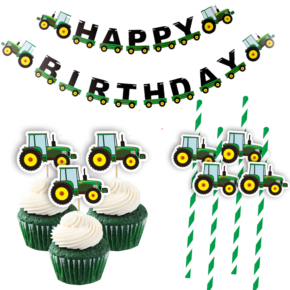 Tractor agrícola serie de vehículos, adornos para pasteles, pancartas de papel para Tractor de tierras agrícolas de niño, decoración para de cumpleaños, envoltura artesanal