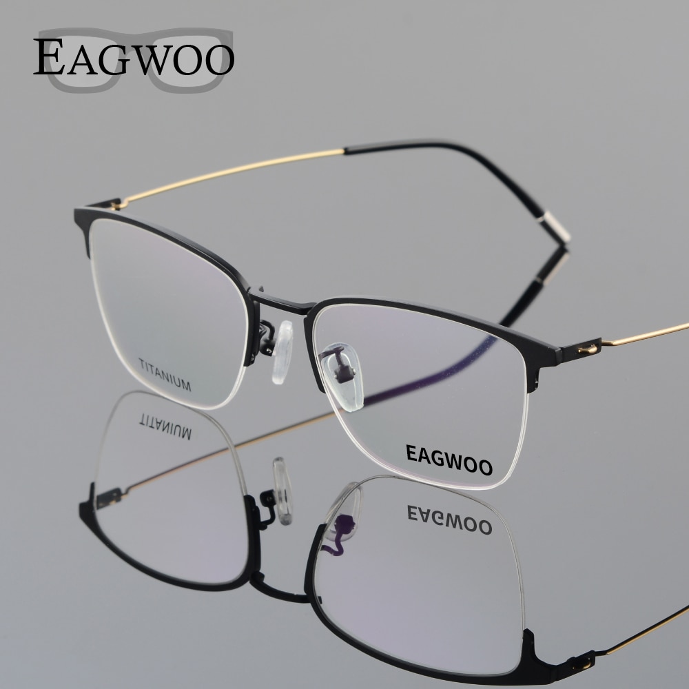 Eagwoo Titanium Eyeglasses Half Rim Optical Frame Prescription Spectacle Wire Temple Glasses Men Slim Light Eye glasses 5201