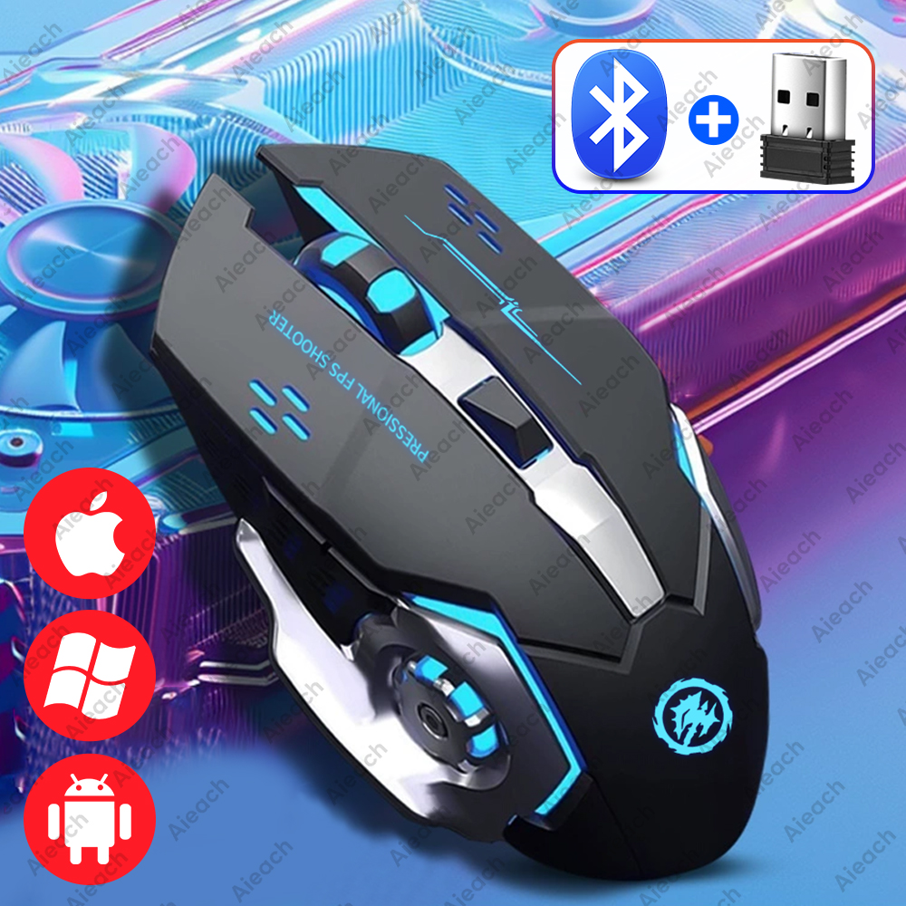 MDNG Ergonomic Gaming Mouse, 2.4G & Bluetooth 2000DPI Adjustable, Electroplating Backlit for iPad Pro/PC/Tablet (500mAh)