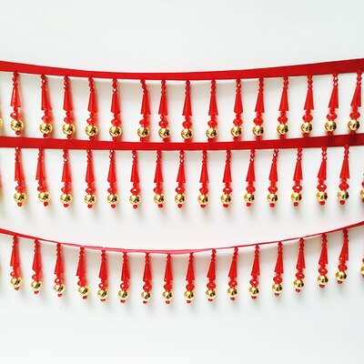 Cuentas de cristal de 2 yardas, adorno de encaje, borlas hechas a mano, sombreros con flecos, vestido de noche, ropa, Collar de puño de boda, Cheongsam decorativo: A Red 5.5cm wide