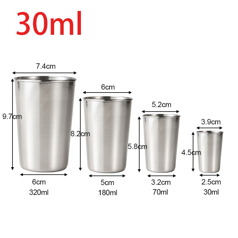 Stainless Steel Shot Glasses Cups Wine Beer Whiskey Mugs 30/70/180/320ml Drinking Glass Outdoor Travel Cup Kitchen Accessories: 30ml