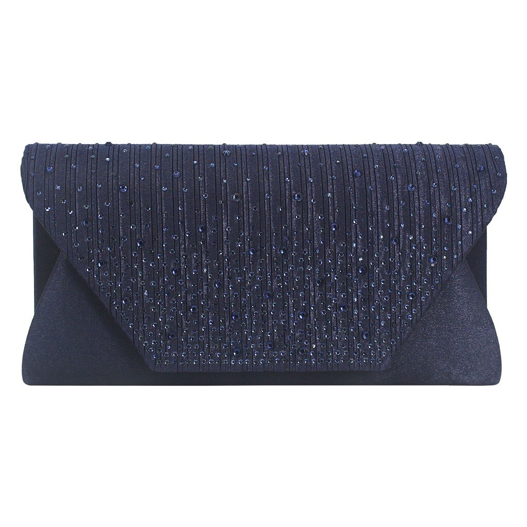 Ladies Satin Clutches Evening Bags Crystal Bling Handbags Wedding Party Purse Envelope Womens Bags Wallet Clutch Bag: Navy 