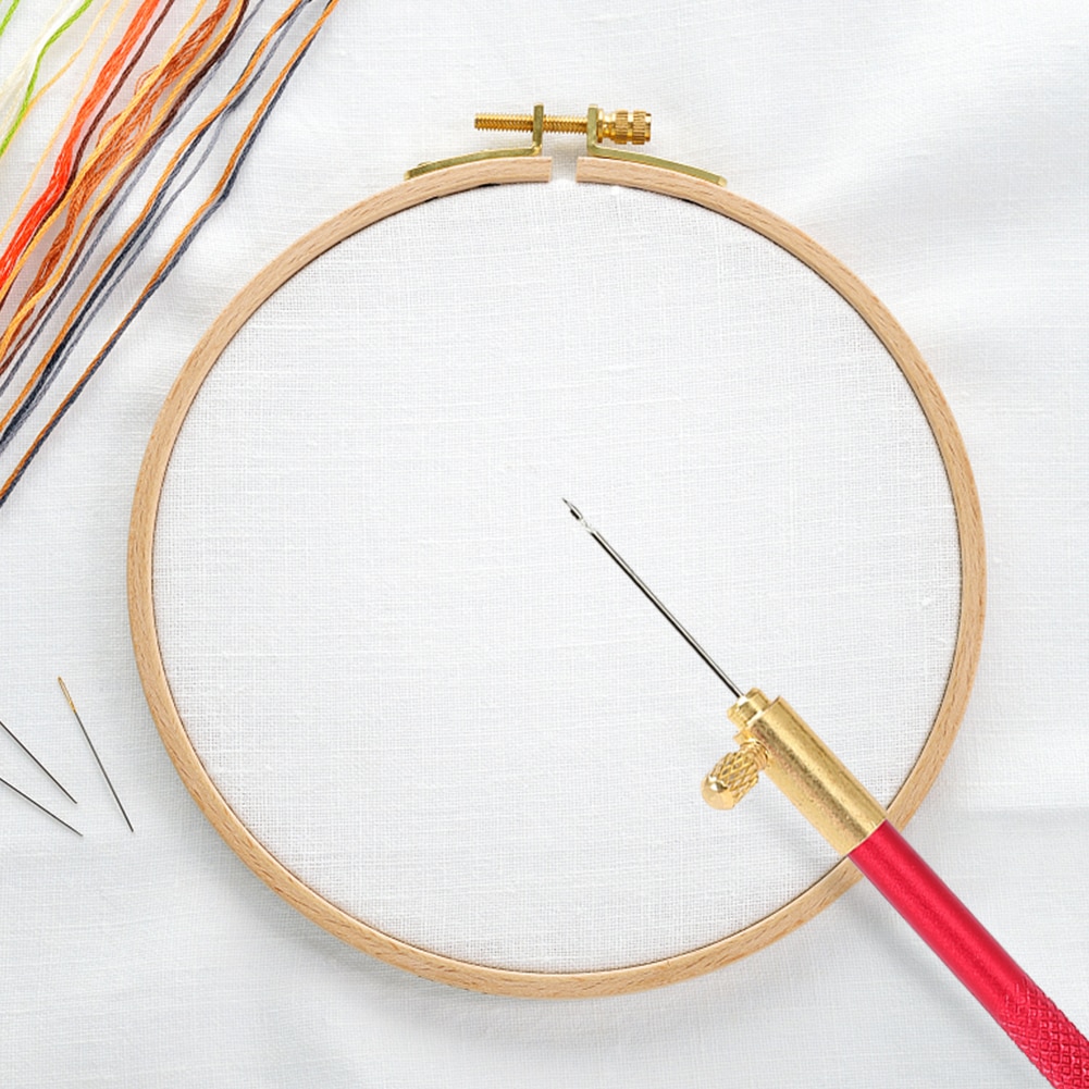 Poignée en bois 3 en 1 Crochet français, Tambour de broderie, Crochet cerceau de perles avec 3 aiguilles bricolage tissage artisanat tricot ensemble d&#39;outils de couture