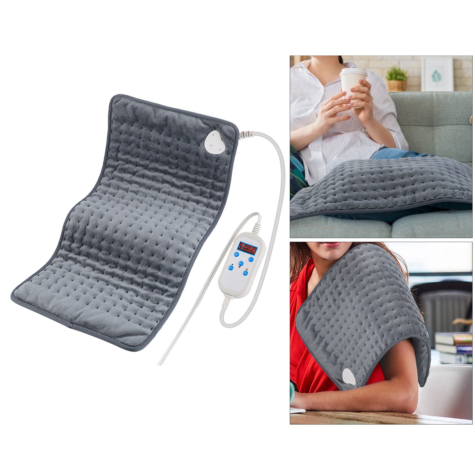 Coussin chauffant électrique en flanelle douce, 4 réglages de température, minuterie d'arrêt automatique pour la Relaxation du corps entier, du cou et des épaules, 24x12 pouces